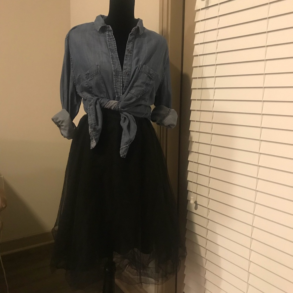 Black Tulle Midi Skirt